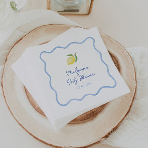 Serviette En Papier Bordure ondulée bleu clair pour Baby Shower aux ci