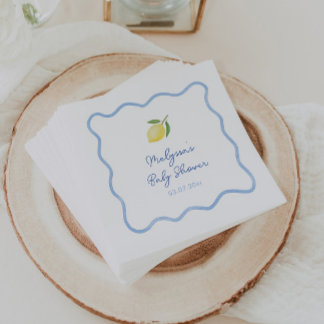 Serviette En Papier Bordure ondulée bleu clair pour Baby Shower aux ci