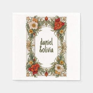 Serviette En Papier Bordure Ornée Victorienne avec Mariage aux Fleurs 