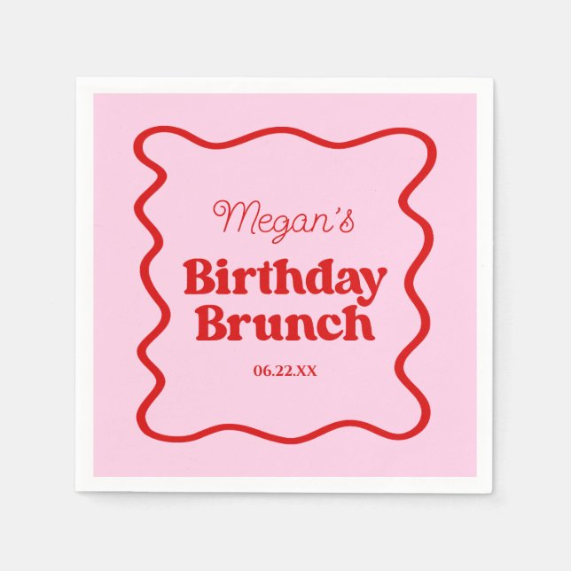 Serviette En Papier Bordure rouge rose Vague Anniversaire Brunch Party (Devant)