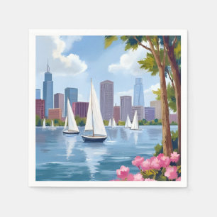 Serviette En Papier Boston Harbor Printemps Bateau Baie Skyline de l