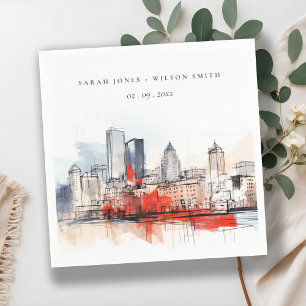 Serviette En Papier Boston Massachusetts City Scape Mariage d'aquarell