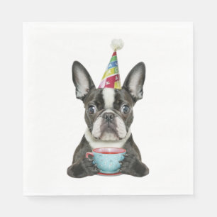 Serviette En Papier Boston Terrier Anniversaire Chapeau Classique T-sh