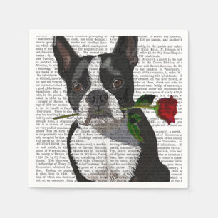 Serviette En Papier Boston Terrier avec Rose dans la bouche