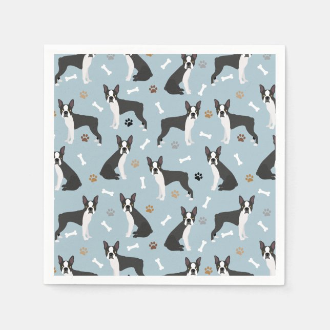 Serviette En Papier Boston Terrier Bones and Paws (Devant)