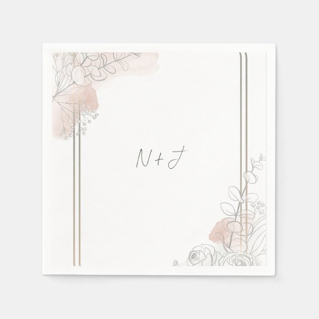 Serviette En Papier Botanical Outline Sage & Blush Floral Wedding  (Devant)