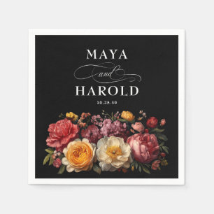 Serviette En Papier Botanique Floral Black Moody Mariage