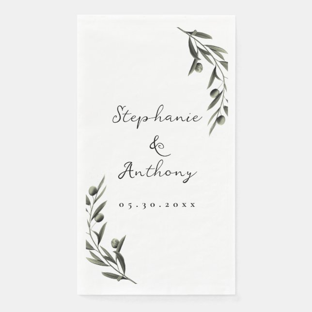Serviette En Papier Botanique Olive Branch Feuille Mariage italien (Devant)