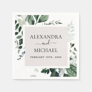 Serviette En Papier Botanique Verdure Foliage Aquarelle Mariage Napk