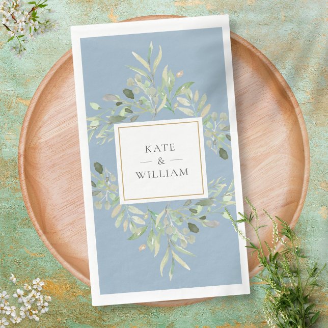 Serviette En Papier Botanique Verdure Foliage Dusty Blue Mariage (Créateur téléchargé)