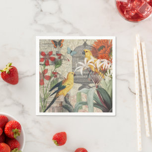 Serviette En Papier Botanique Vintage Oiseaux Nature Tropical Antique