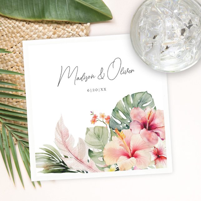 Serviette En Papier Botaniques tropicaux Magnifique Mariage d'aquarell (Créateur téléchargé)