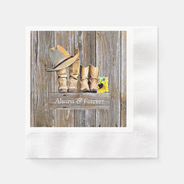 Serviette En Papier Botte de cowboy Mariage en bois désorganisé (Devant)