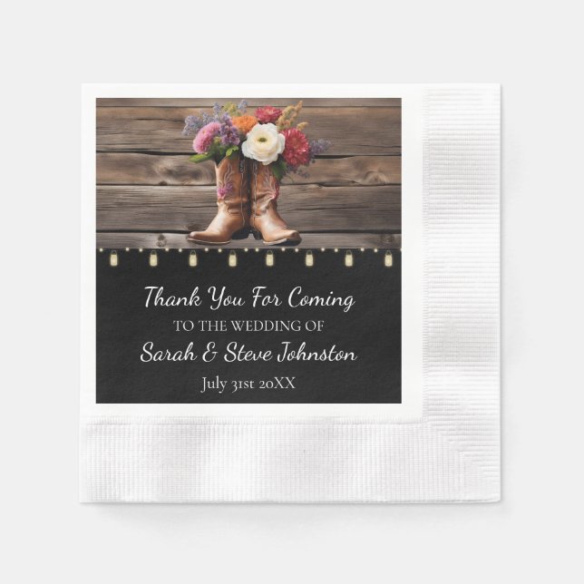 Serviette En Papier Bottes Western Cowboy Floral Elegant Mason Jar (Devant)