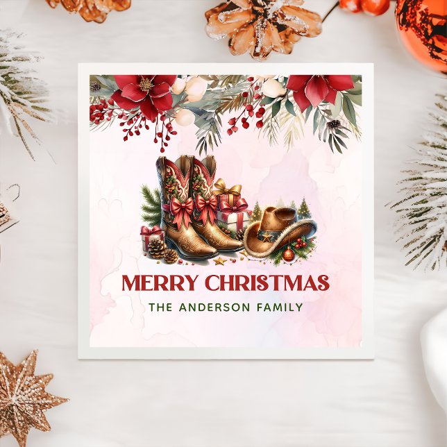Serviette En Papier Bottes Western Cowboy Joyeux Naples de Noël (Créateur téléchargé)