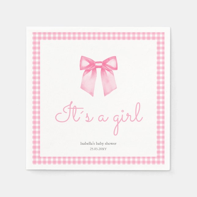 Serviette En Papier Bouche d'aquarelle personnalisée pour fille rose (Devant)