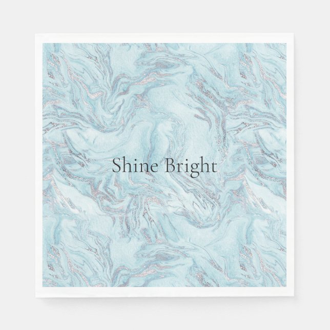 Serviette En Papier Boucles de marbre bleu Aqua Silver (Devant)