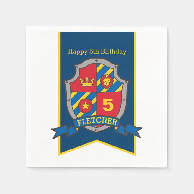 Serviette En Papier Bouclier de chevalier 5e anniversaire serviettes d (Devant)