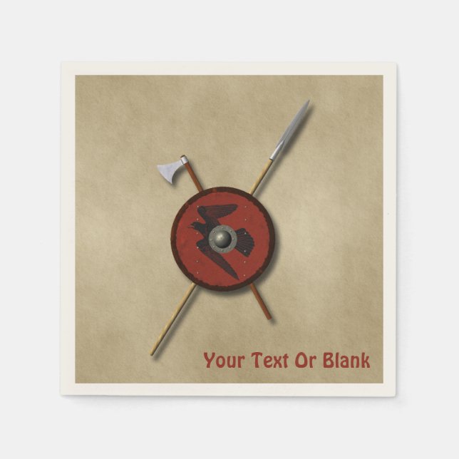 Serviette En Papier Bouclier Et Armes De Corbeau Viking (Devant)