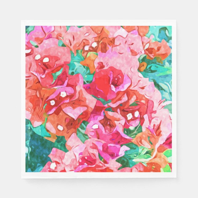 Serviette En Papier Bougainvilliers sauvages, fleurs été Floral Bohème (Devant)