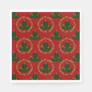 Serviette En Papier Bougie de Noël Joyeuse et verte