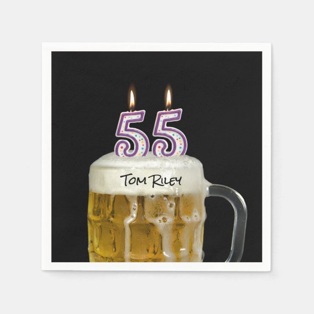Serviette En Papier Bougies à 55e anniversaire en bière (Devant)