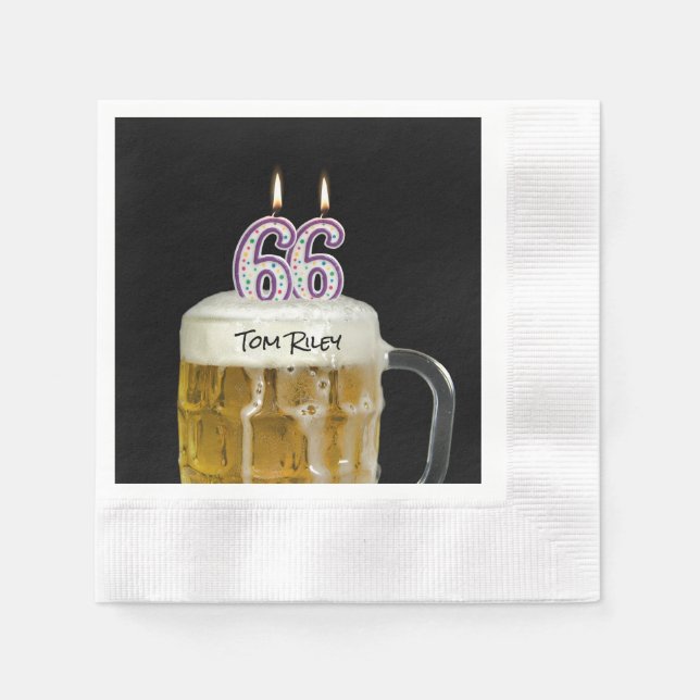 Serviette En Papier Bougies à 66e anniversaire en bière (Devant)