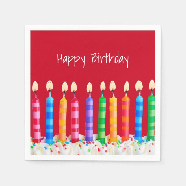 Serviette En Papier Bougies d'anniversaire en rouge (Devant)