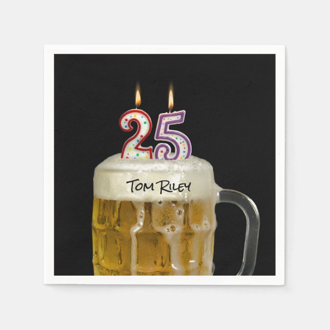 Serviette En Papier Bougies de 25e anniversaire en bière (Devant)