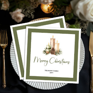 Serviette En Papier Bougies de Noël rustiques ton terre famille nom