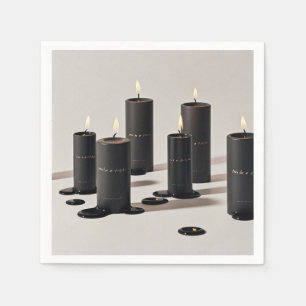 Serviette En Papier Bougies minimalistes à trait noir avec de petites 