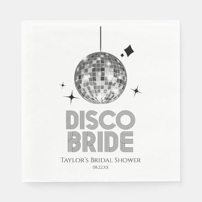 Serviette En Papier Boule De Disco Argentée Mariée De Mariage Enterrem (Devant)