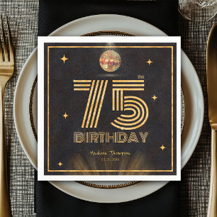 Serviette En Papier Boule de disco Or Noir Rétro Fête 75e Anniversaire