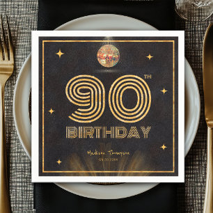 Serviette En Papier Boule de disco Or Noir Rétro Fête d'anniversaire 9