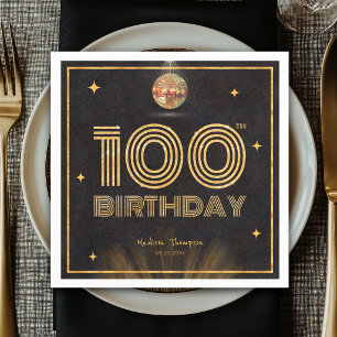 Serviette En Papier Boule de disco Or Noir Rétro Fête des 100 ans