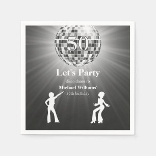 Serviette En Papier Boule de Disco Rétro Vintage Noir Blanc 50e Annive