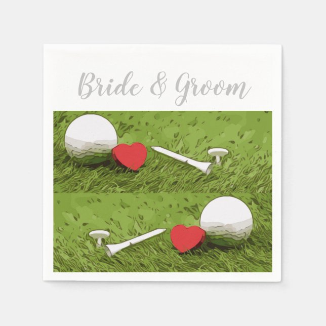Serviette En Papier Boule de golf et tee avec amour mariage golfeur (Devant)