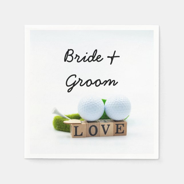 Serviette En Papier Boule de golf et Tee avec LOVE Golfer Mariage (Devant)