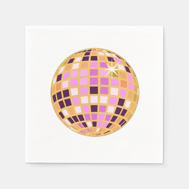 Serviette En Papier Boule Disco Moderne Gold Purple Rétro (Devant)