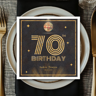 Serviette En Papier Boule disco Or Noir Rétro Fête 70 ans Anniversaire