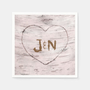 Serviette En Papier Bouleau et cœur sculpté Fête de mariage rustique