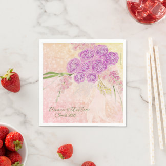 Serviette En Papier Bouquet à l'arc rose coucher de soleil peint à la