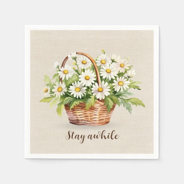 Serviette En Papier Bouquet Aquarelle Daisy En Panier (Devant)