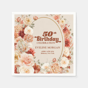 Serviette En Papier Bouquet coloré en terre cuite blush 50e anniversai