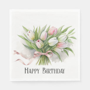 Serviette En Papier Bouquet d'anniversaire de Tulipe rose et blanc