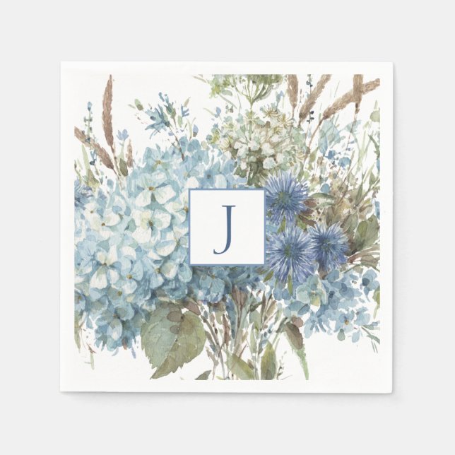 Serviette En Papier Bouquet d'aquarelle de fleurs bleues de Bohême (Devant)