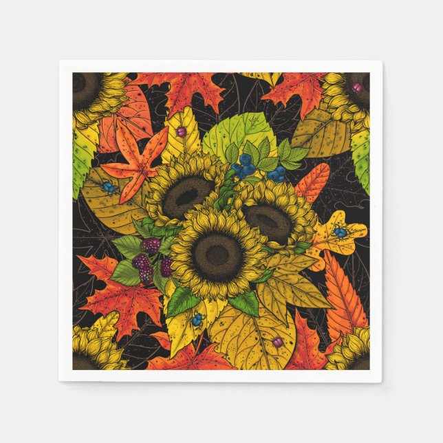 Serviette En Papier Bouquet d'automne noir (Devant)