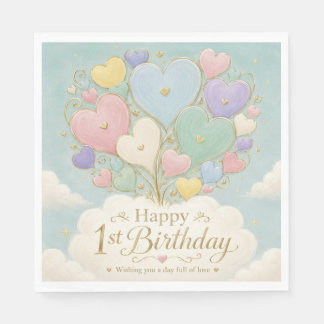 Serviette En Papier Bouquet de ballons en forme de cœur pastel pour 1e