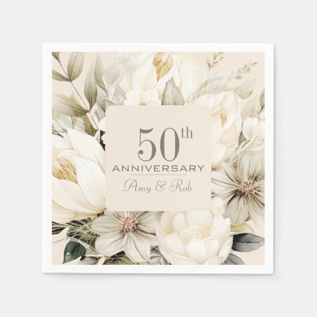 Serviette En Papier Bouquet de crème vanille Anniversaire personnalisé (Devant)