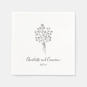 Serviette En Papier Bouquet de dessin au trait botanique personnalisé 